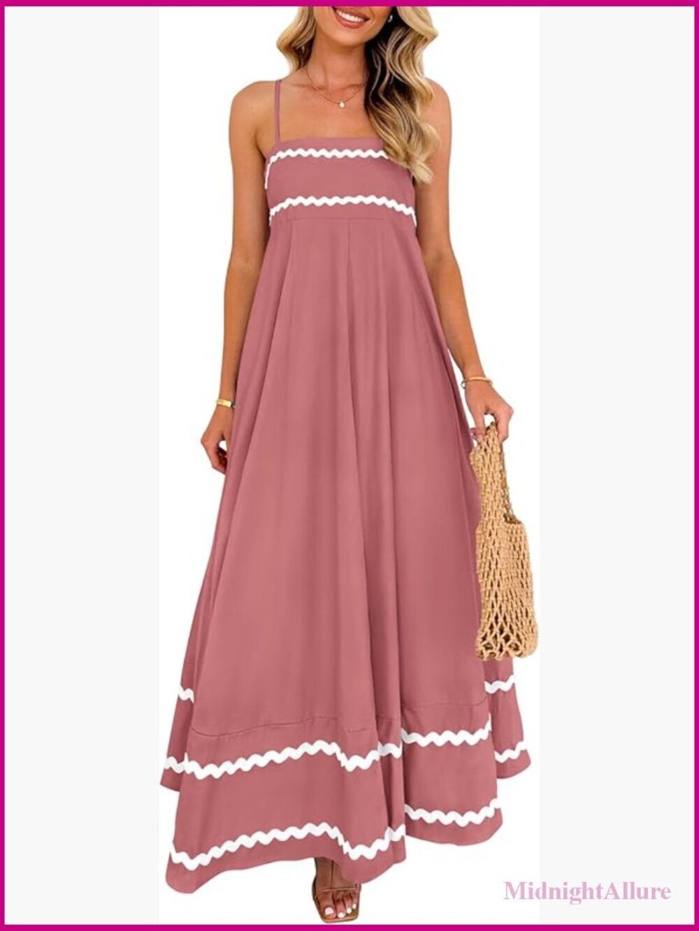 Flowy Maxi Dress Sleeveless Spaghetti Strap Ruffle Beach Long Dress with Pockets